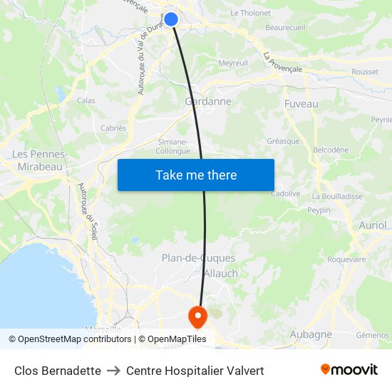 Clos Bernadette to Centre Hospitalier Valvert map