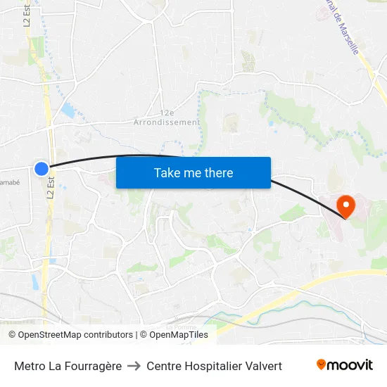 Métro La Fourragère to Centre Hospitalier Valvert map
