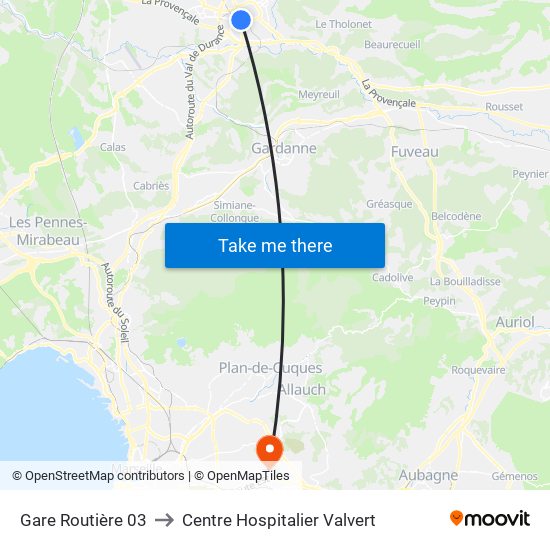 Gare Routière 03 to Centre Hospitalier Valvert map