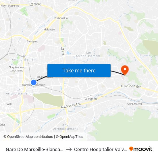 Gare De Marseille-Blancarde to Centre Hospitalier Valvert map
