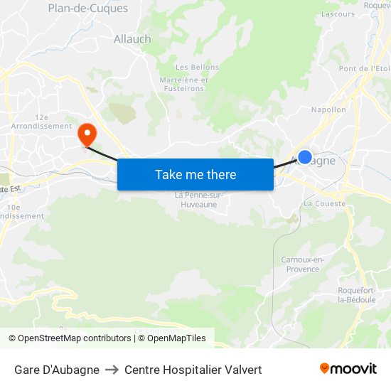 Gare D'Aubagne to Centre Hospitalier Valvert map