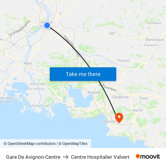 Gare De Avignon-Centre to Centre Hospitalier Valvert map