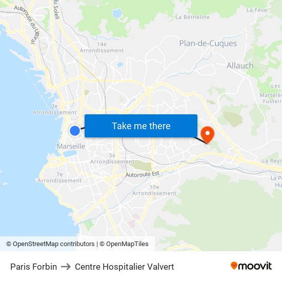 Paris Forbin to Centre Hospitalier Valvert map
