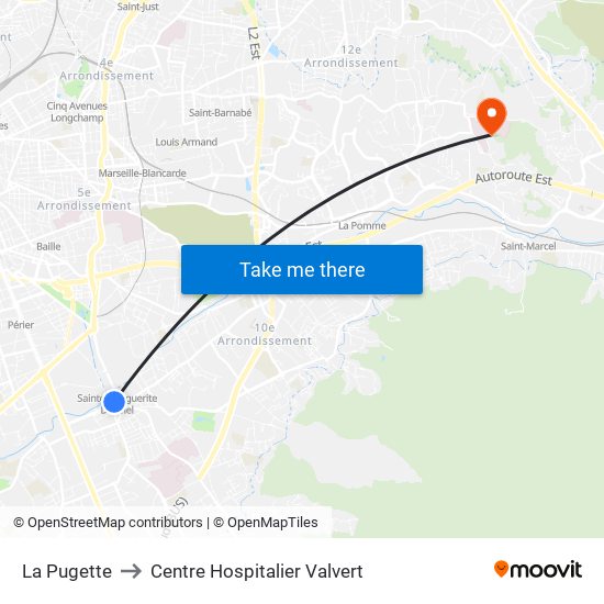 La Pugette to Centre Hospitalier Valvert map