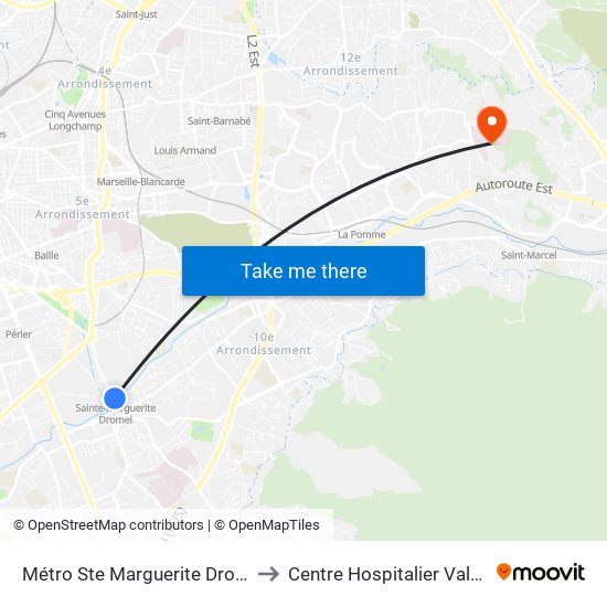 Métro Ste Marguerite Dromel to Centre Hospitalier Valvert map