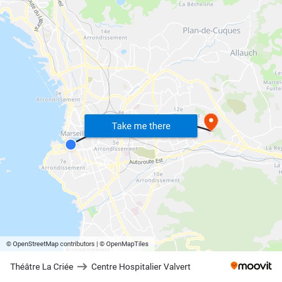 Théâtre La Criée to Centre Hospitalier Valvert map