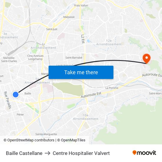 Baille Castellane to Centre Hospitalier Valvert map