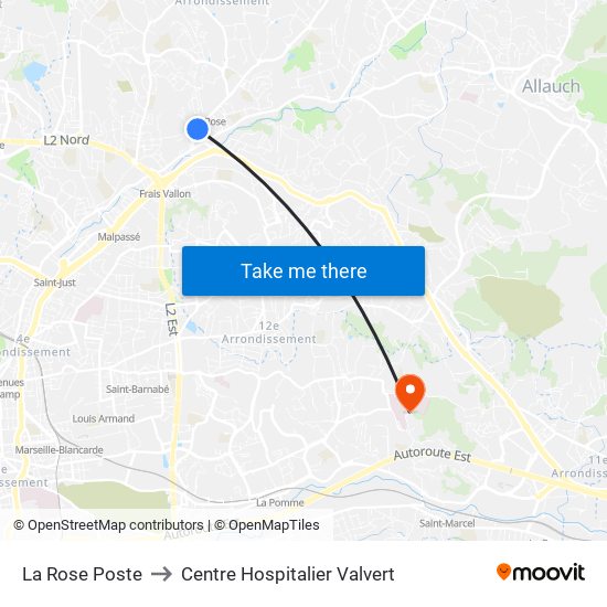 La Rose Poste to Centre Hospitalier Valvert map