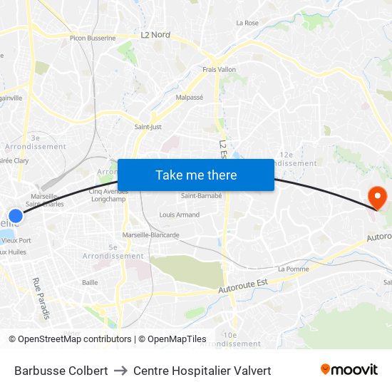 Barbusse Colbert to Centre Hospitalier Valvert map