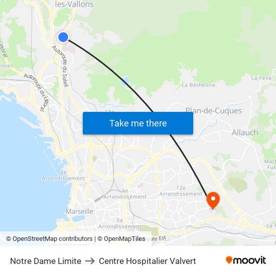 Notre Dame Limite to Centre Hospitalier Valvert map