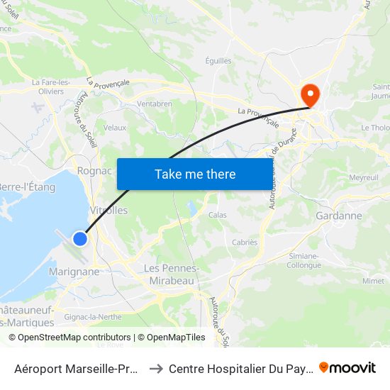 Aéroport Marseille-Provence to Centre Hospitalier Du Pays D'Aix map