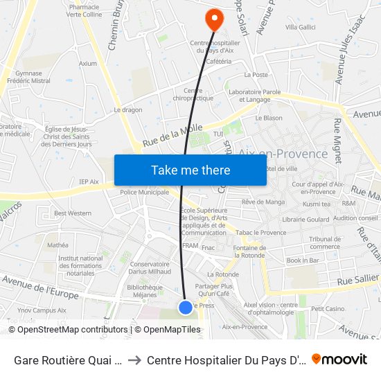 Gare Routière Quai 04 to Centre Hospitalier Du Pays D'Aix map
