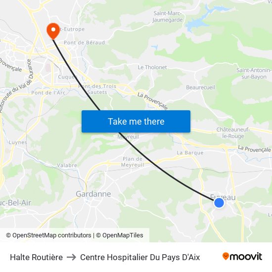 Halte Routière to Centre Hospitalier Du Pays D'Aix map