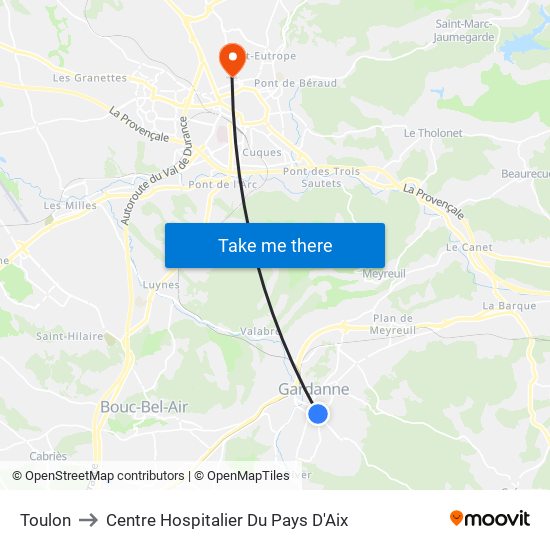 Toulon to Centre Hospitalier Du Pays D'Aix map