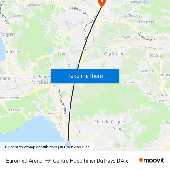 Euromed Arenc to Centre Hospitalier Du Pays D'Aix map
