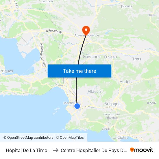 Hôpital De La Timone to Centre Hospitalier Du Pays D'Aix map