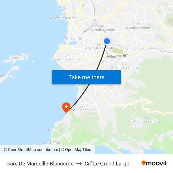 Gare De Marseille-Blancarde to Crf Le Grand Large map