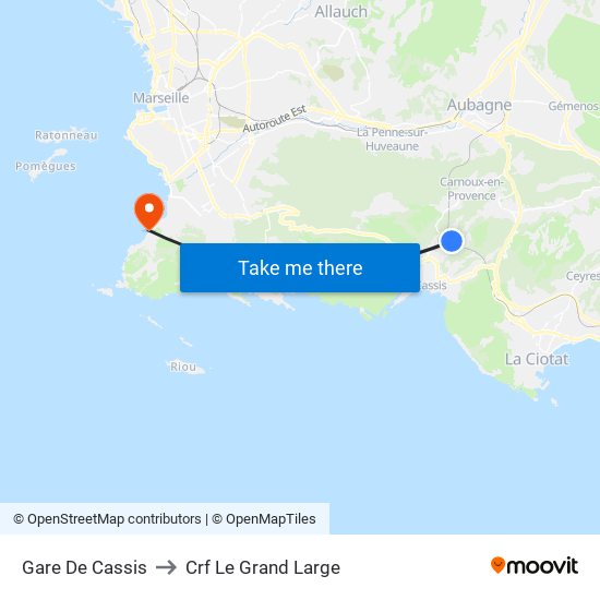 Gare De Cassis to Crf Le Grand Large map