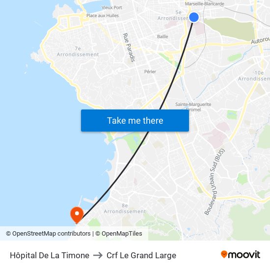 Hôpital De La Timone to Crf Le Grand Large map