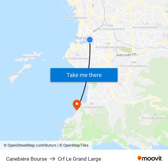Canebière Bourse to Crf Le Grand Large map