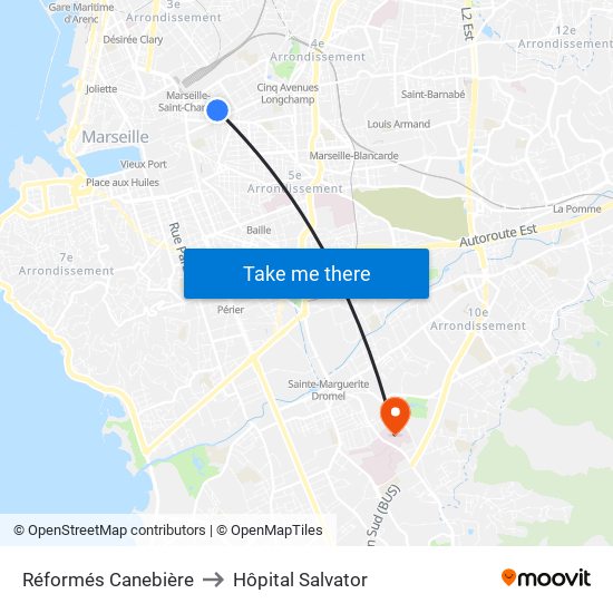 Réformés Canebière to Hôpital Salvator map