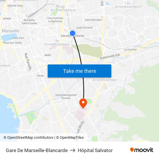 Gare De Marseille-Blancarde to Hôpital Salvator map