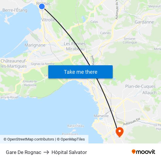 Gare De Rognac to Hôpital Salvator map