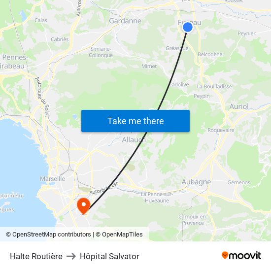 Halte Routière to Hôpital Salvator map