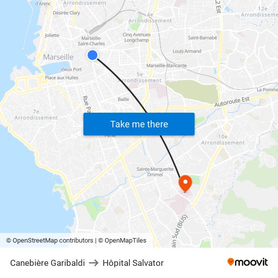 Canebière Garibaldi to Hôpital Salvator map
