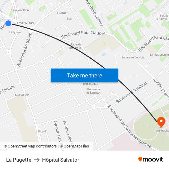 La Pugette to Hôpital Salvator map