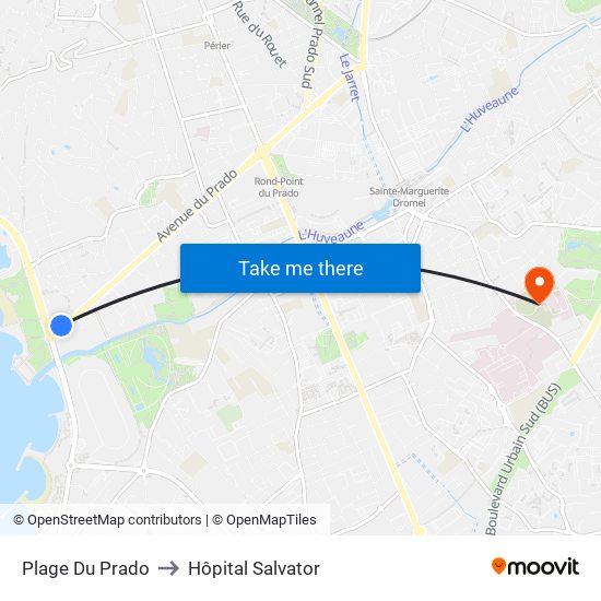 Plage Du Prado to Hôpital Salvator map
