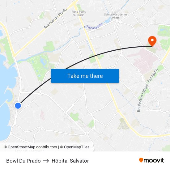 Bowl Du Prado to Hôpital Salvator map