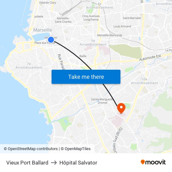 Vieux Port Ballard to Hôpital Salvator map