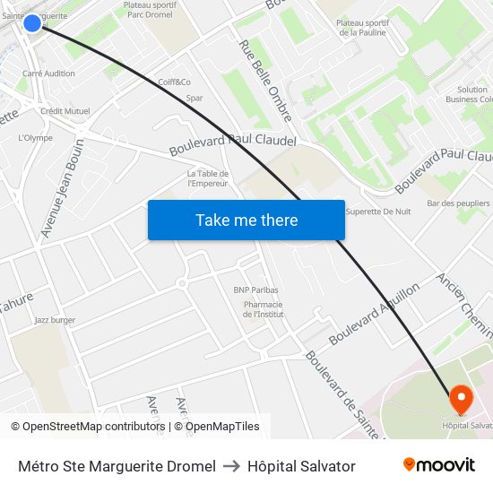 Métro Ste Marguerite Dromel to Hôpital Salvator map