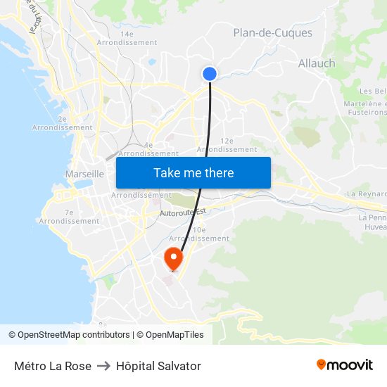 Métro La Rose to Hôpital Salvator map