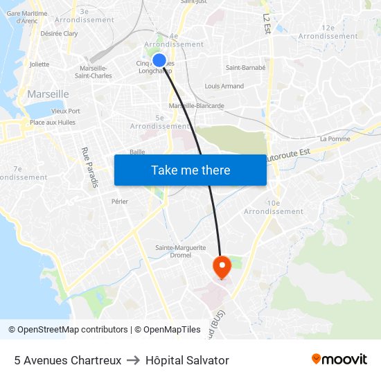 5 Avenues Chartreux to Hôpital Salvator map