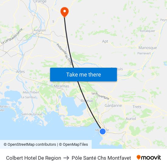 Colbert Hotel De Region to Pôle Santé Chs Montfavet map