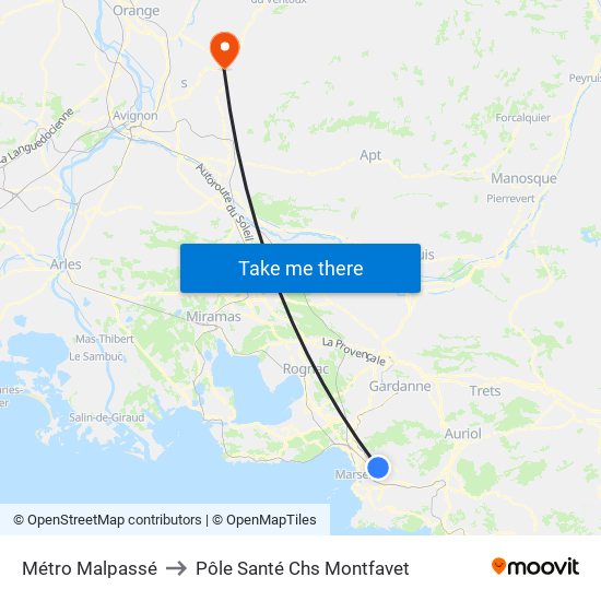 Métro Malpassé to Pôle Santé Chs Montfavet map