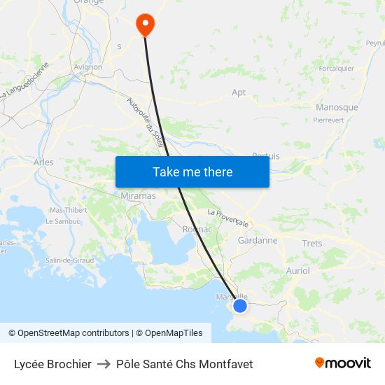 Lycée Brochier to Pôle Santé Chs Montfavet map