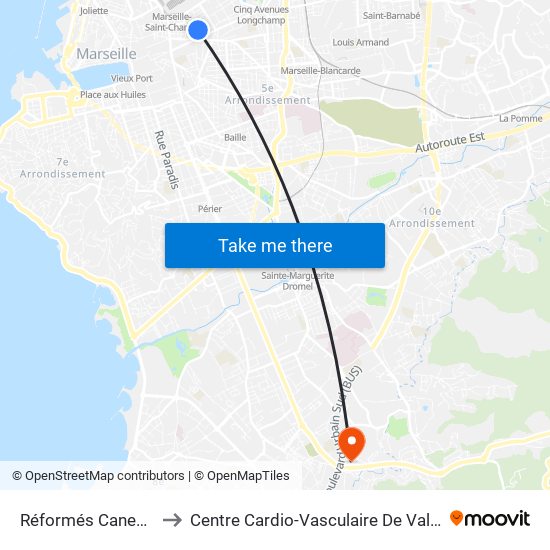 Réformés Canebière to Centre Cardio-Vasculaire De Valmante map