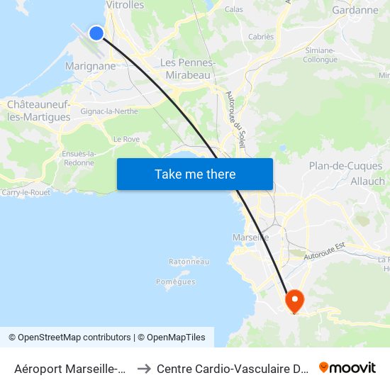 Aéroport Marseille-Provence to Centre Cardio-Vasculaire De Valmante map