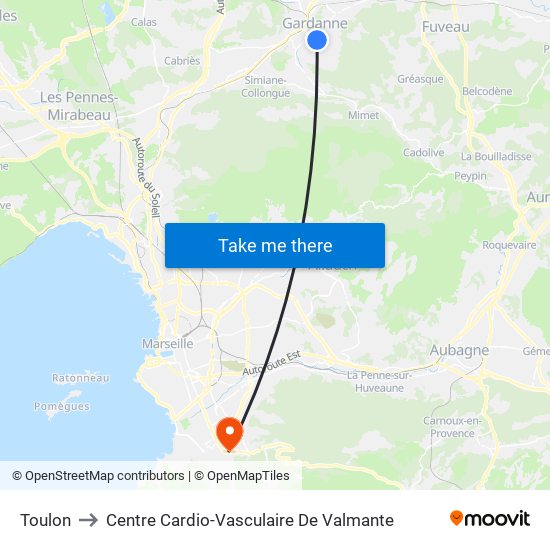 Toulon to Centre Cardio-Vasculaire De Valmante map