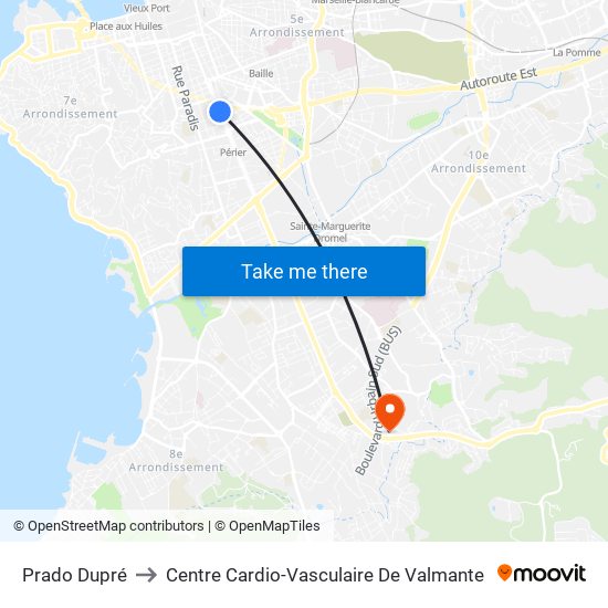 Prado Dupré to Centre Cardio-Vasculaire De Valmante map