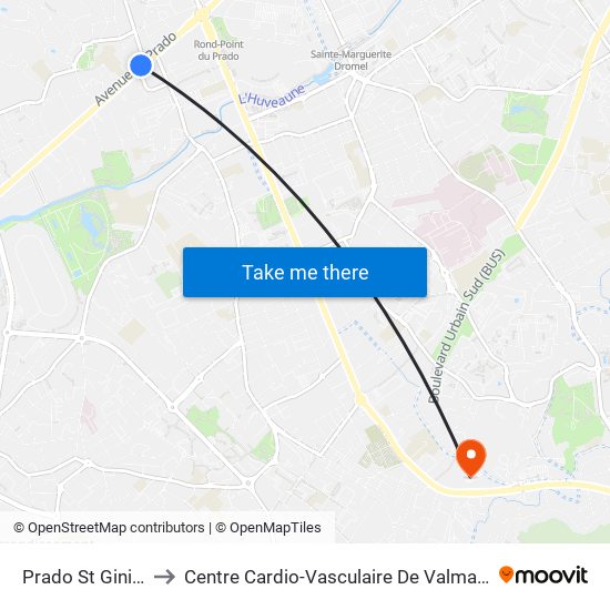 Prado St Giniez to Centre Cardio-Vasculaire De Valmante map