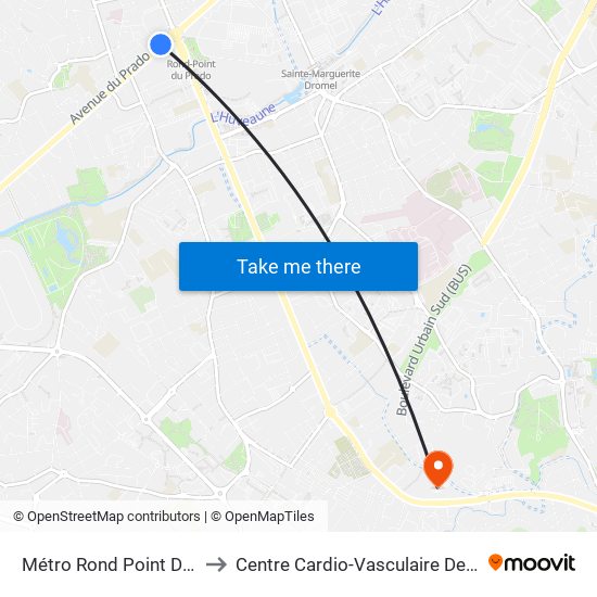 Métro Rond Point Du Prado to Centre Cardio-Vasculaire De Valmante map