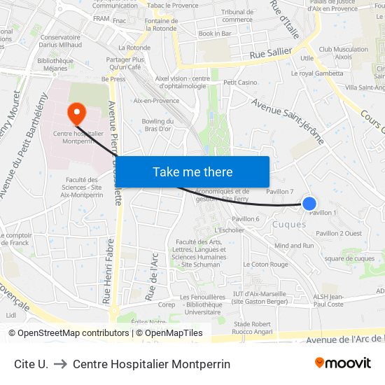 Cite  U. to Centre Hospitalier Montperrin map