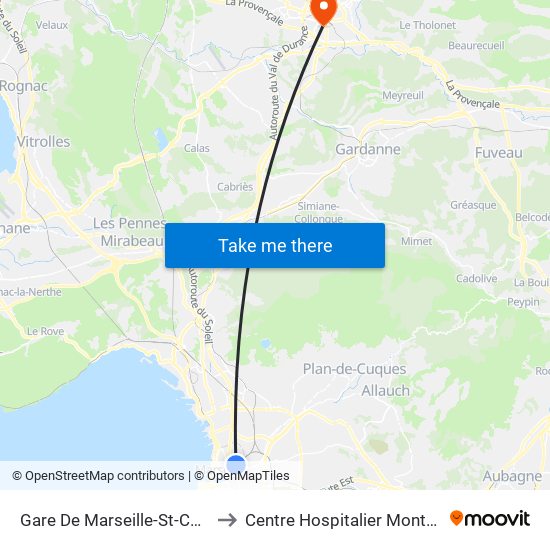 Gare De Marseille-St-Charles to Centre Hospitalier Montperrin map