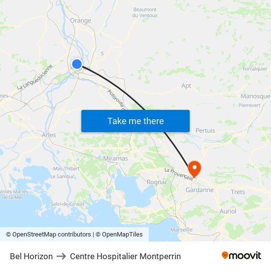 Bel Horizon to Centre Hospitalier Montperrin map