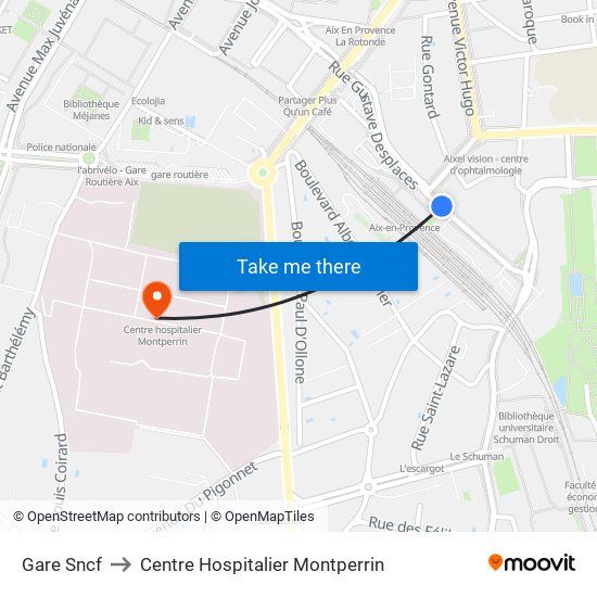 Gare Sncf to Centre Hospitalier Montperrin map