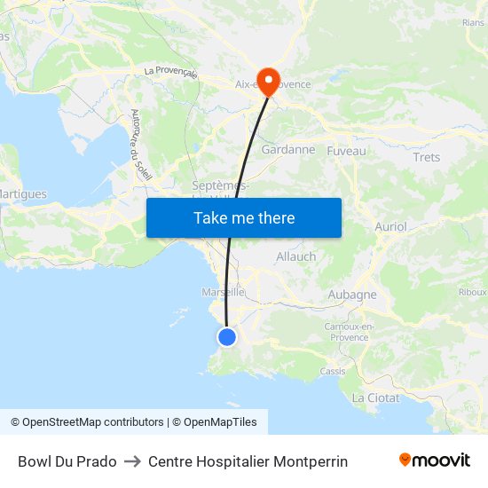 Bowl Du Prado to Centre Hospitalier Montperrin map